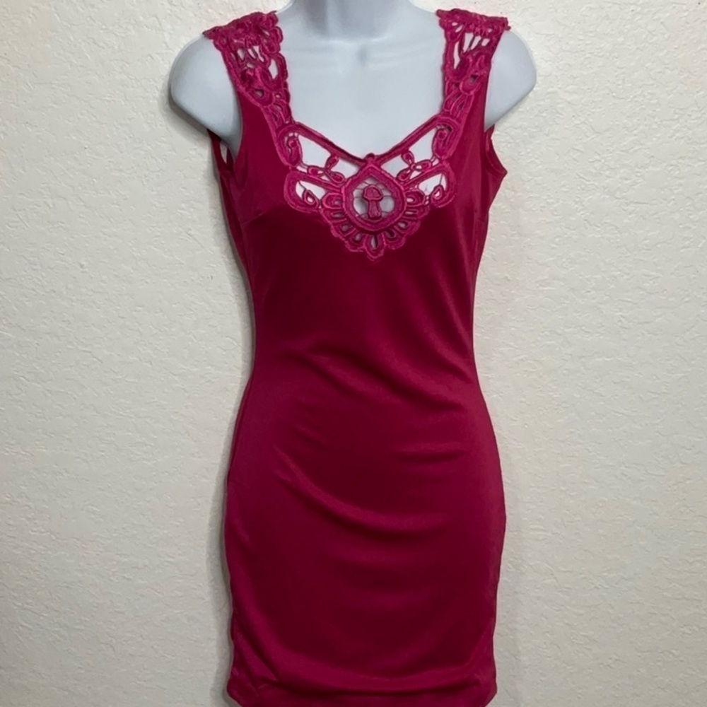 106- One Rad Girl NWT Pink Mini Dress with Lacey Front & Low Back. Size Small.